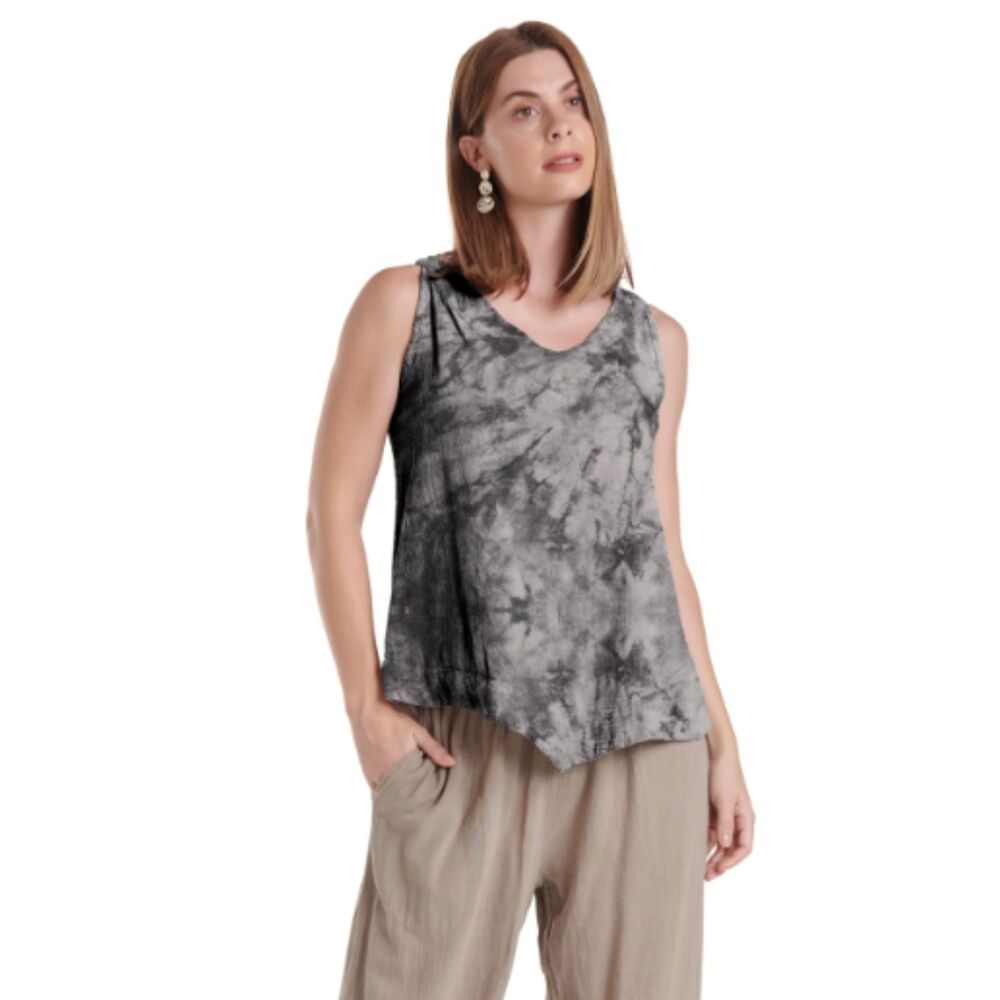 Oh My Gauze! Julia Cotton Gauze Blouse Tank in Black Tie-Dye, Size 1 (C7)
